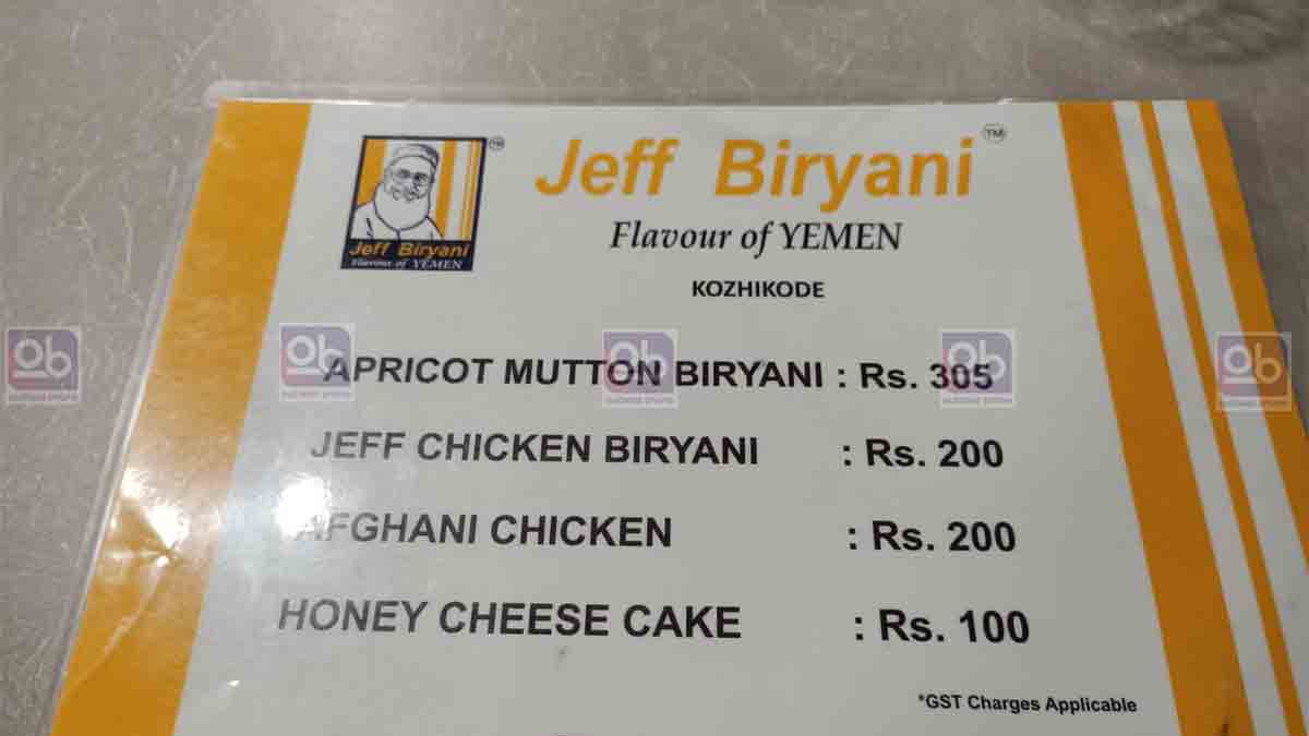 jeff biriyani kozhikode price list