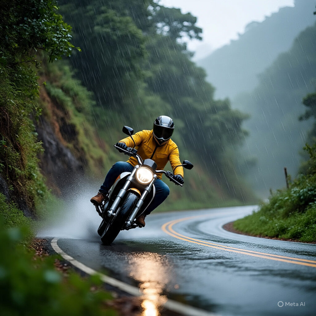 motor bike riding at rain