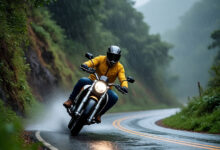 motor bike riding at rain