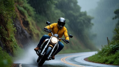 motor bike riding at rain